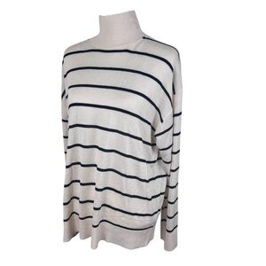 NWT H&M Cream & Black Striped Relaxed Ribbed Long Sleeve Sweater Top Large